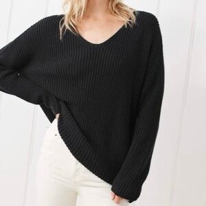 Jenni Kayne Black V-Neck Cotton Fisherman’s Sweater Sz M EUC